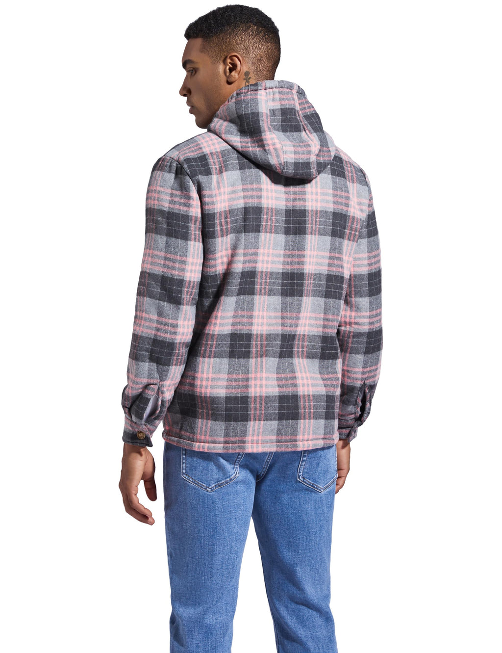 Men's Flannel Plaid Hooded Jackets Full Zip Sherpa Fleece Lined Hoodies Fashion Warm Coat