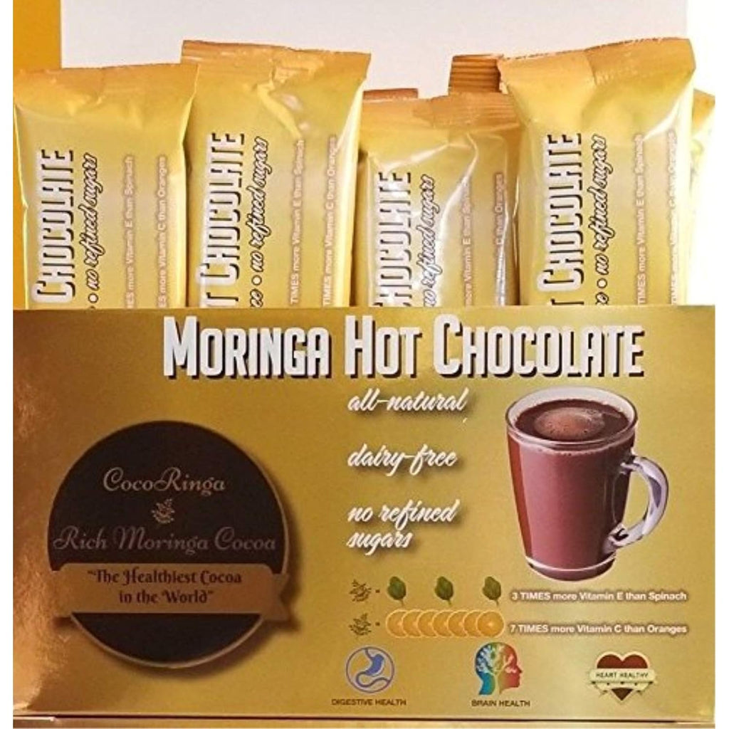 COCORINGA Moringa Hot Chocolate Cacao (LARGE box) First Natural Keto Non-dairy Hot Cocoa, Caffeine Free, Low Carb, High Protein, Sugar Free,