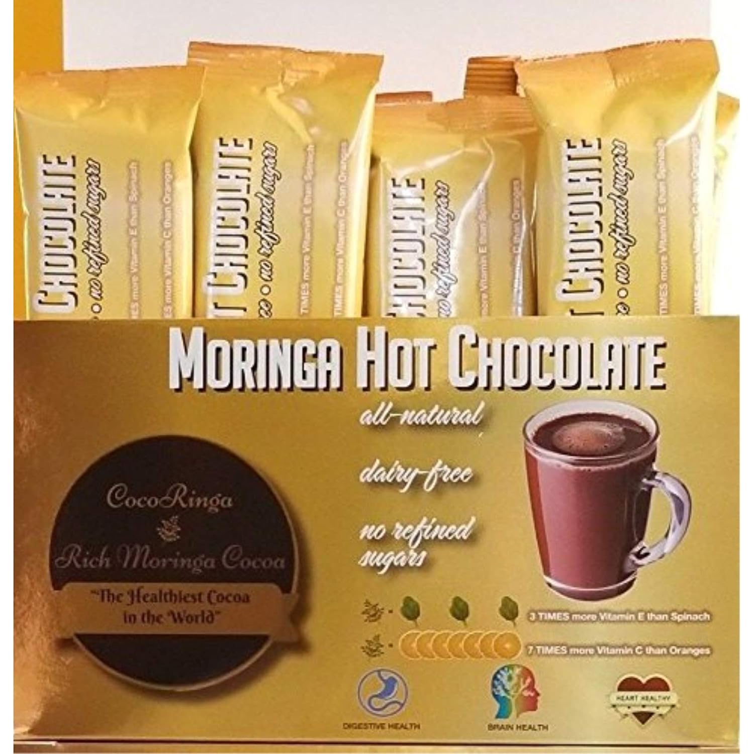 COCORINGA Moringa Hot Chocolate Cacao (LARGE box) First Natural Keto Non-dairy Hot Cocoa, Caffeine Free, Low Carb, High Protein, Sugar Free,