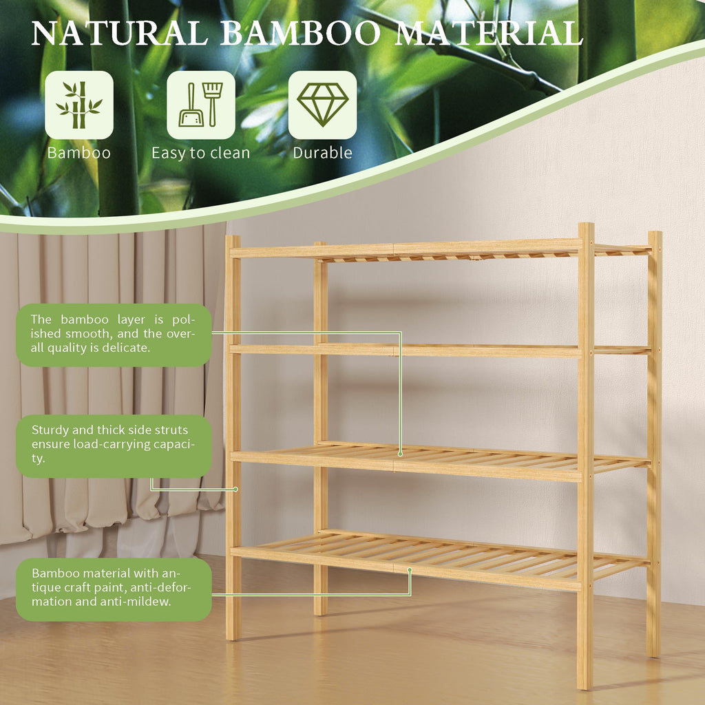 ROMGUAR CRAFT 2-Tier Bamboo Long Shoe Rack, Free Standing Wood Shoe Shelf Storage Organizer for Closet Entryway Stackable 35"x11"x13" (Black)
