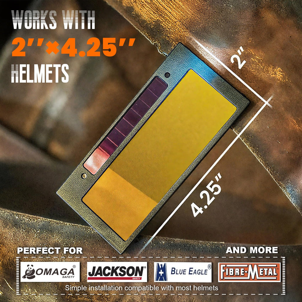 Core Series Gold Shade 9 Auto Darkening Welding Lens 2" x 4 1/4", Slim 0.2" Welding Lens with Cool Blue Puddle View for Pancake & Sugar Scoop Welding Hoods