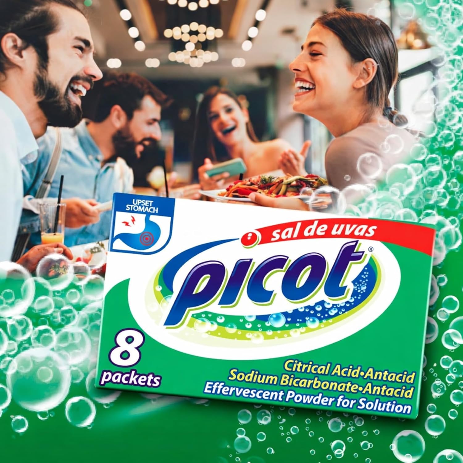 Sal de Uvas Picot, Effervescent Powder Solution, Antacid, 0.17 Oz, 8 Count (Pack of 6) Antacid Packets