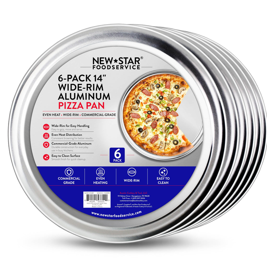 New Star Foodservice Restaurant-Grade Aluminum Pizza Pan/Tray, Wide Rim, 8 Inch, Pack of 6