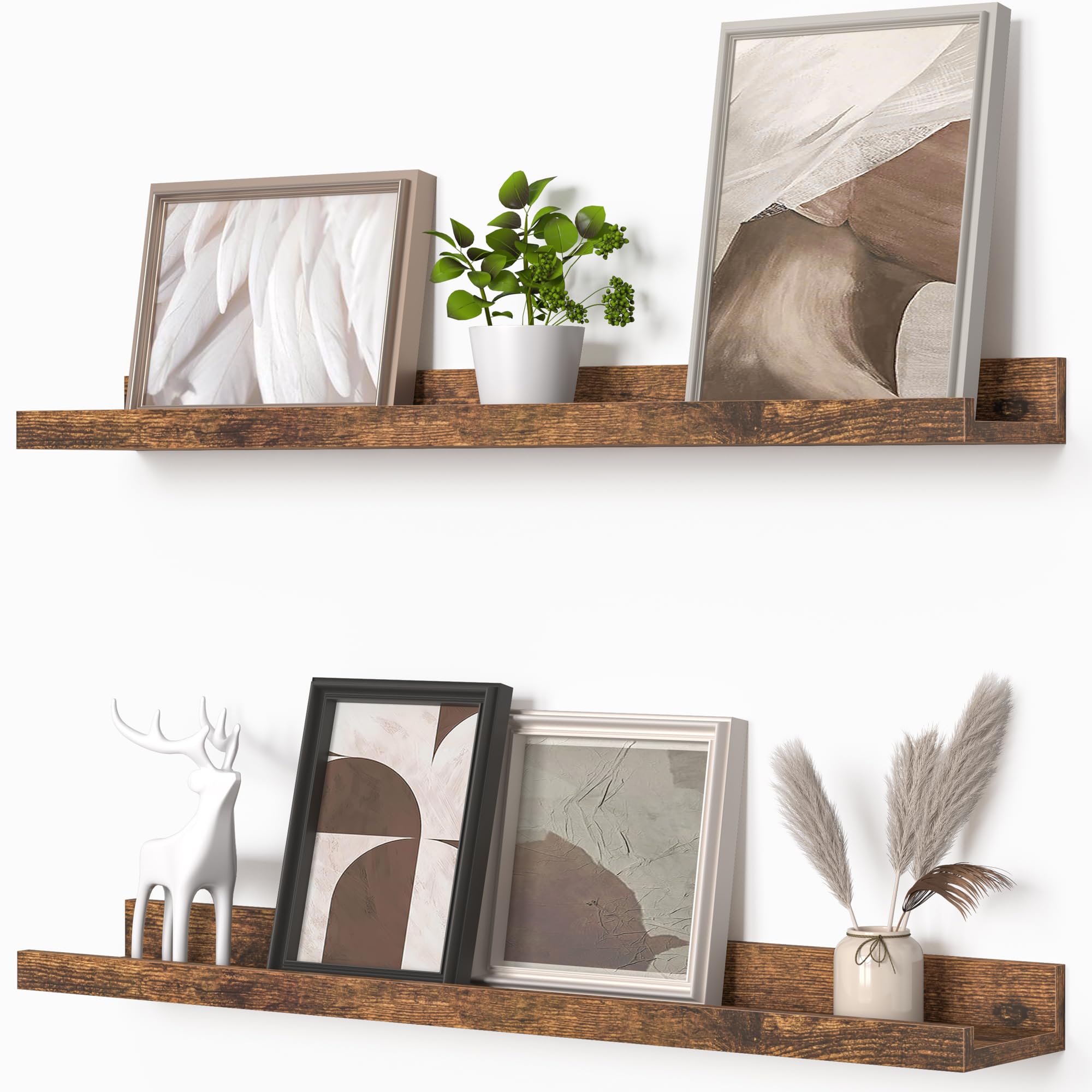 Heimlove Picture Ledge Shelf, Small Floating Shelves Set of 2, 16 Inches Picture Shelf for Wall with Ledge, Kids Bookshelf Wall Mounted for Living Room Bedroom Decor Books Photo Frames, Black