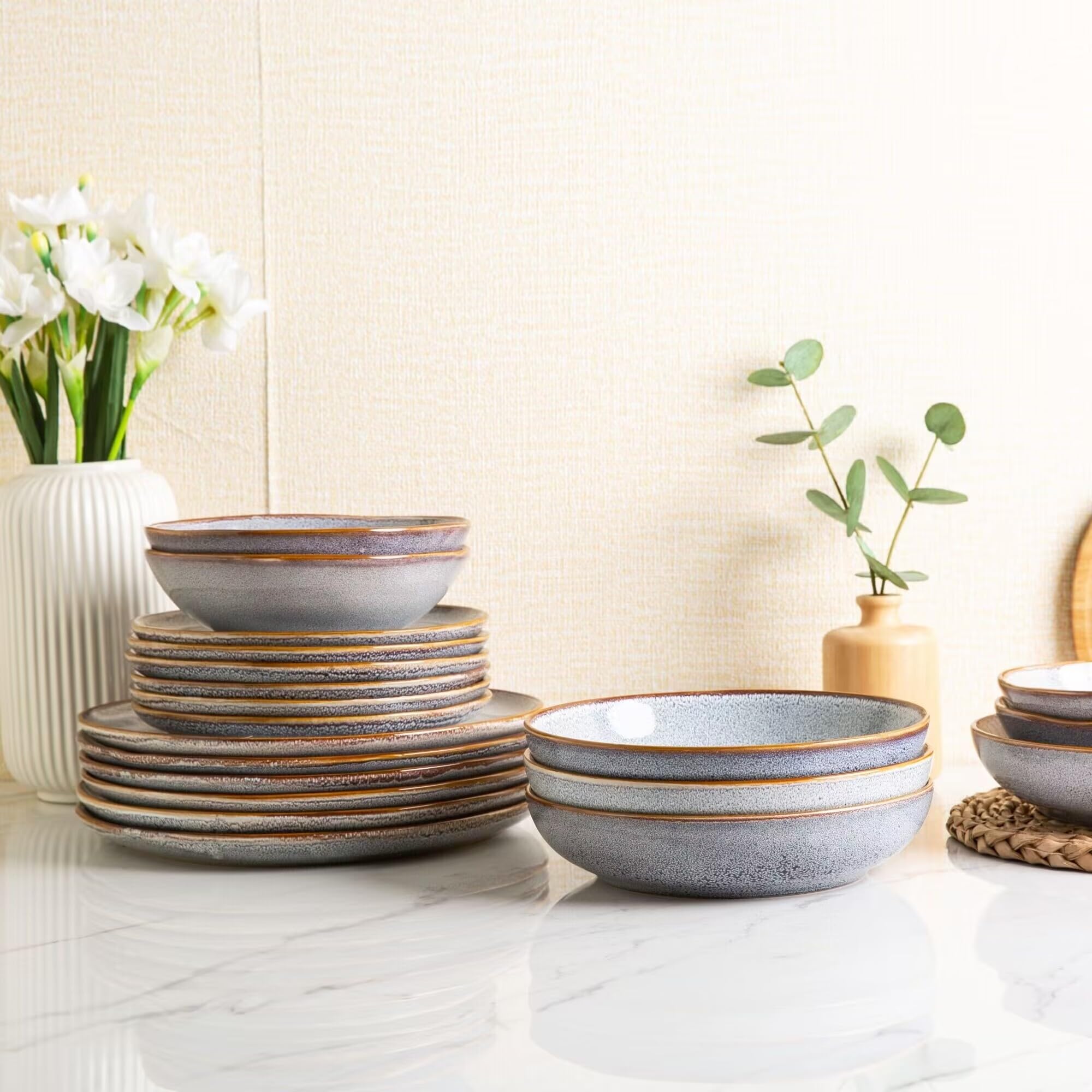 AmorArc 8.5" Ceramic Plates Set of 6 | Handmade Stoneware with Reactive Glaze for Dessert, Salad, Appetizer & Dinner | Microwave/Dishwasher Safe, Scratch Resistant