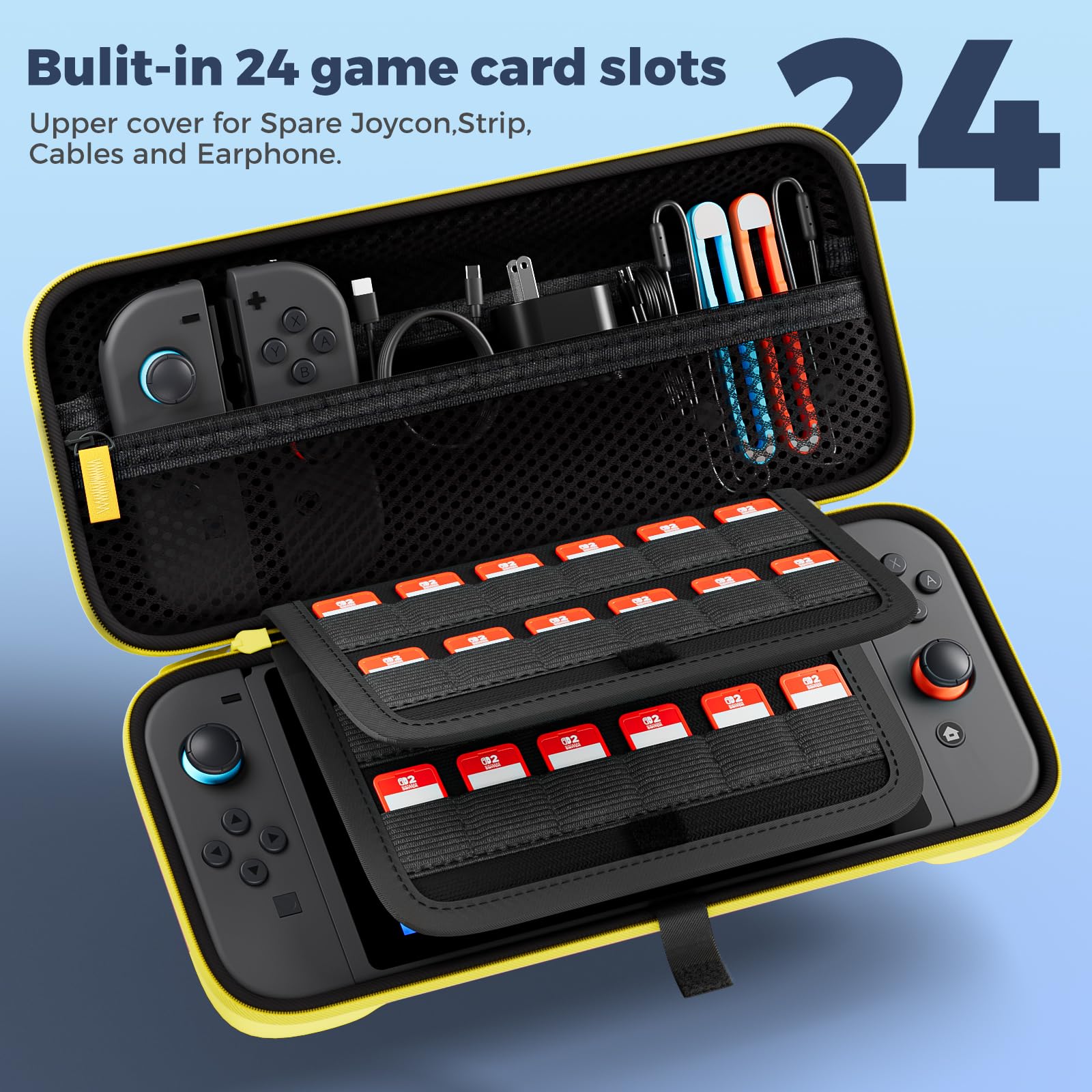 ProCase Carrying Case for Nintendo Switch 2 (2025) with 24 Game Card Slots, Hard Portable Travel Case Storage Bag Protective Pouch for 2025 Nintendo Switch 2 Console AC Adapter & Accessories -Black,L