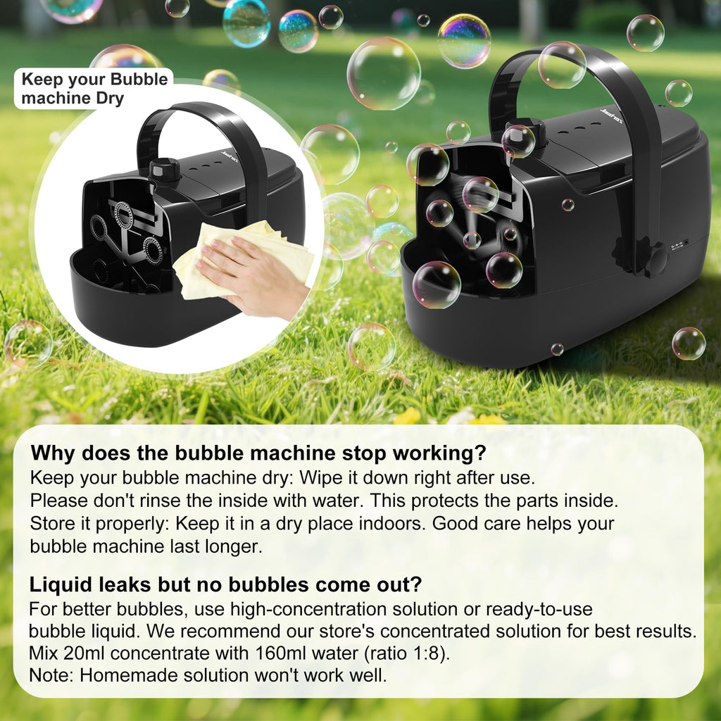 Zerhunt Durable Bubble Machine for Party: 3 Power Modes for Non-Stop Fun - 18000+ Bubbles Per Minute High Output 30 Mins Bubbles per Refill - Kids Safe Auto-Stop for Outdoor Backyard Birthday