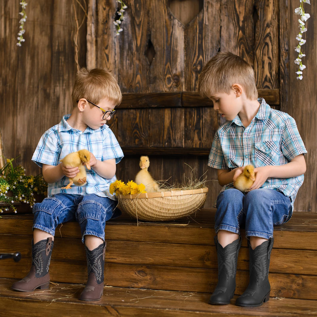 Rollda Kids Cowboy Boots Western Round Toe Cowgirl Boots for Boys Girls Toddler/Little Kid/Big Kid