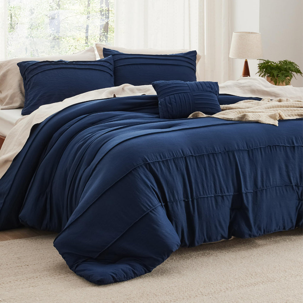 Bedsure Twin Comforter Set - 3 Pieces Pinch Pleat Bed Set, Beige Boho Bedding for All Season, 1 Soft Comforter, 1 Pillowcase, 1 Decorative Pillow