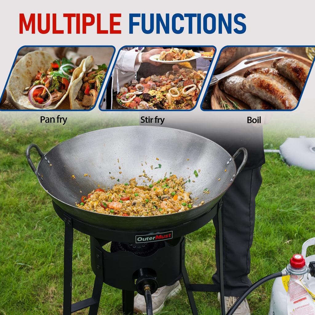 OuterMust Outdoor Cooker Wok Station with Cover, Iron Wok, Electronic Ignition and Burner 54000 BTU for BBQ, Backyard