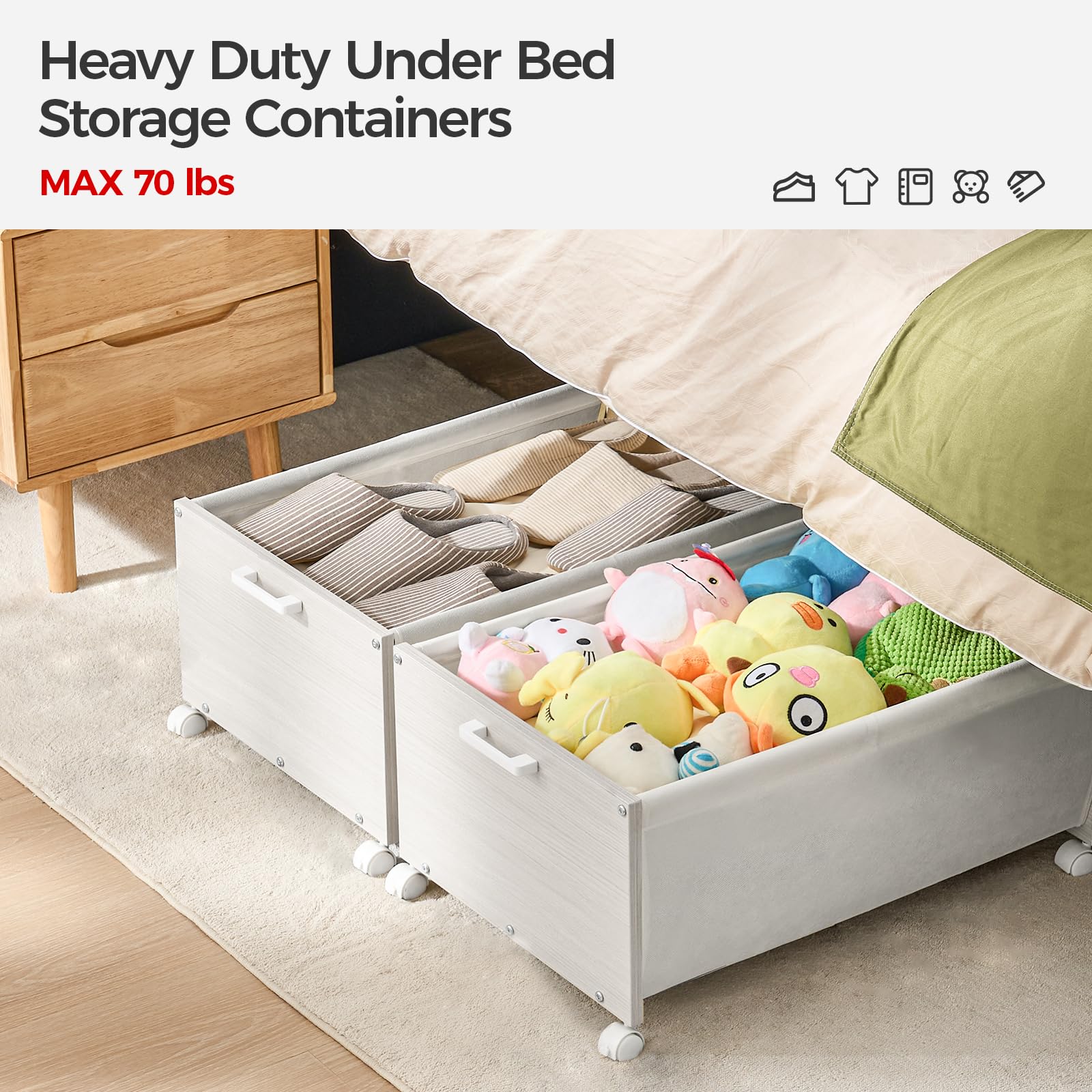 FOUCSSOMEI Under Bed Storage with Wheels, Wooden Under Bed Drawers On Wheels, Rolling Under Bed Shoe Storage, Space Saving, Black,30L