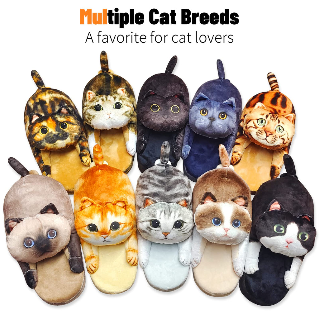 Funny Cat Slippers for Women,Fuzzy Animal Indoor House Shoes with Soft Memory Foam,Comfy Plush Warm Slip-on Slippers,Cat Gifts for Cat Lover