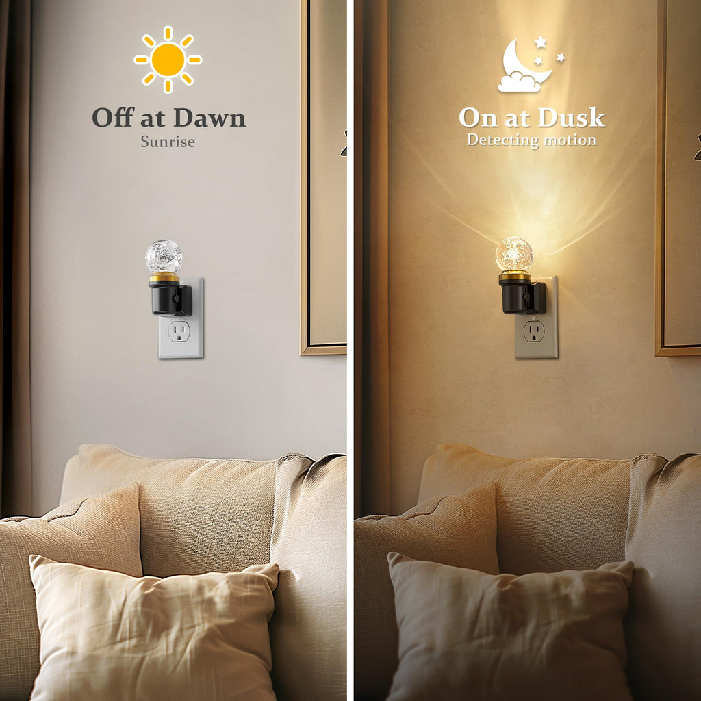 JandCase Night Lights Plug into Wall, Dusk to Dawn Sensor, 3000K Soft White LED, Acrylic Design, 0-100lm Adjustable Brightness, for Bedroom, Bathroom, Living Room, Hallway
