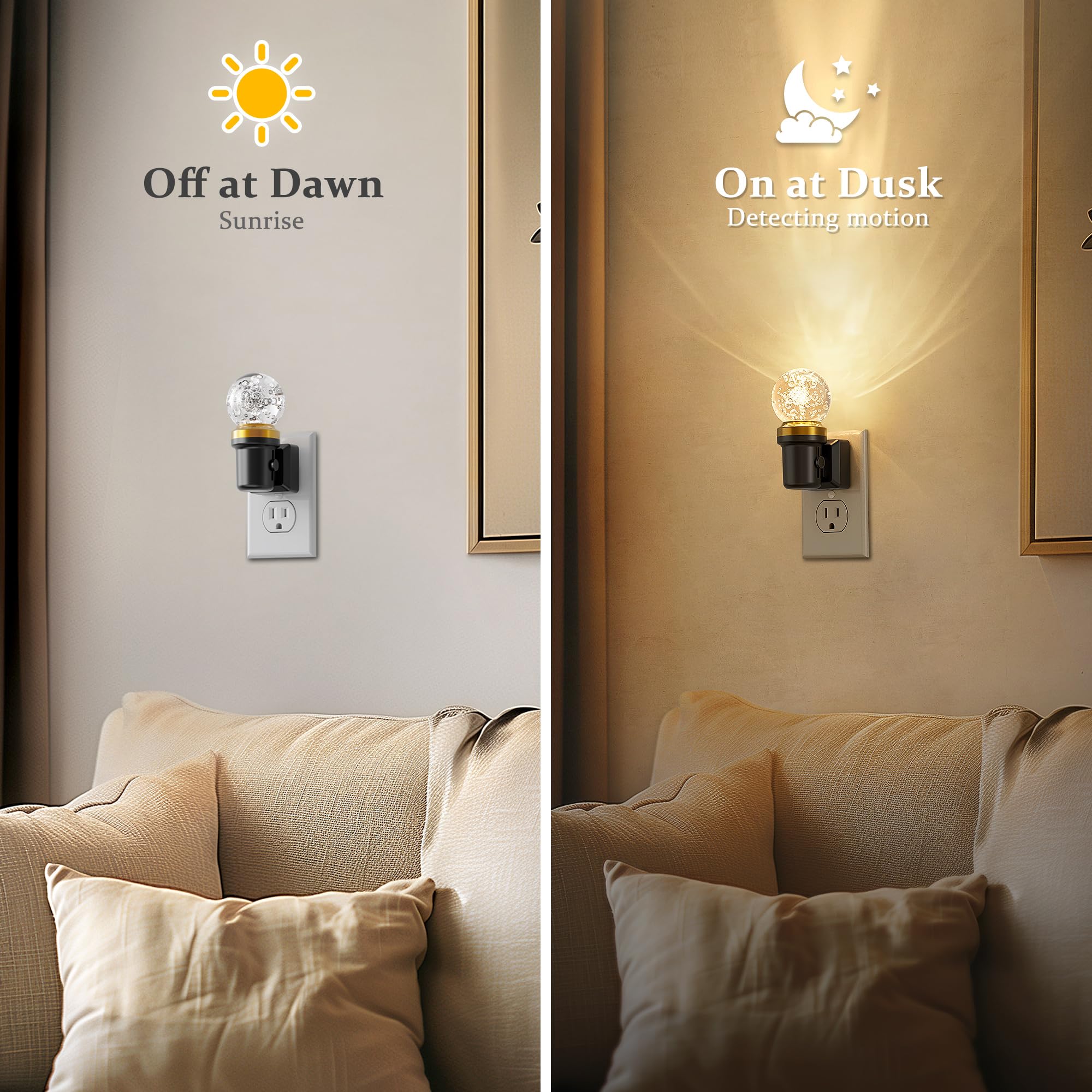 JandCase Night Lights Plug into Wall, Dusk to Dawn Sensor, 3000K Soft White LED, Acrylic Design, 0-100lm Adjustable Brightness, for Bedroom, Bathroom, Living Room, Hallway