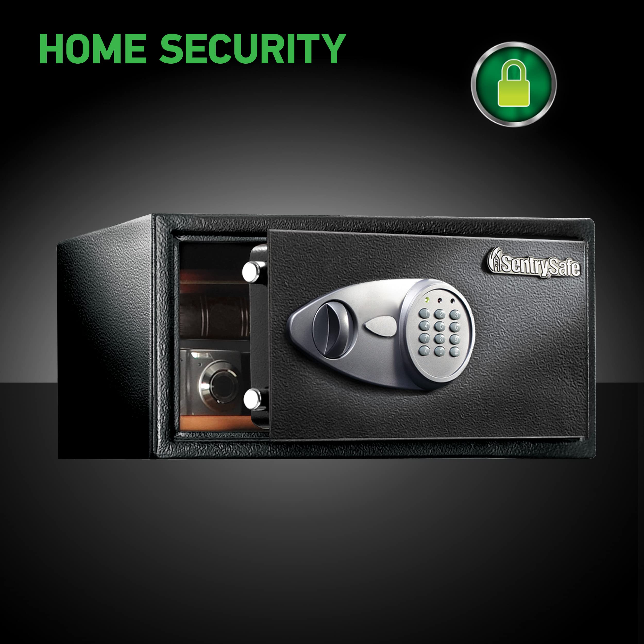 SentrySafe Medium Safe with Digital Keypad, Lock Box with Code has Interior Lining and Bolt Down Kit that Secures Pistol, Money, 0.41 Cubic Feet, 7.6 x 11.4 x 10.4 Inches, X041E