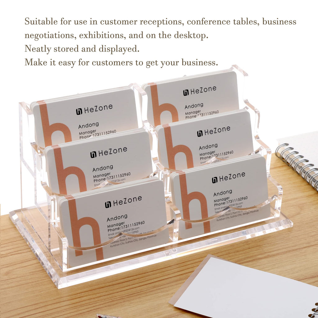 HeZone Business Card Holder for Desk Display, Clear Acrylic Cards Organizer Stand for Men and Women, Business Cards Case Rack 1 Pack, Holds 50 Cards-1 Slot