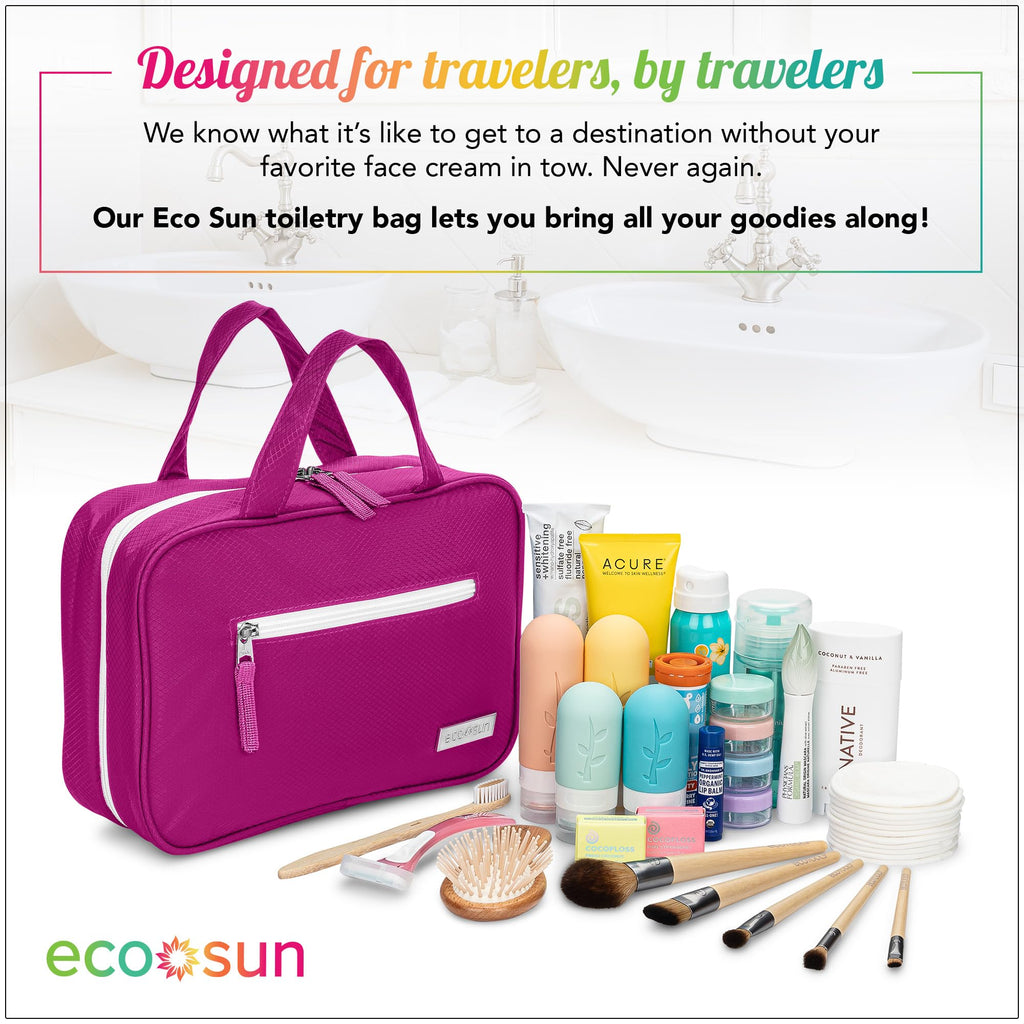 Eco Sun Hanging Travel Toiletry Bag — Designed in Hawaii — Water-resistant Travel Organizer for Bathroom Accessories (Black)