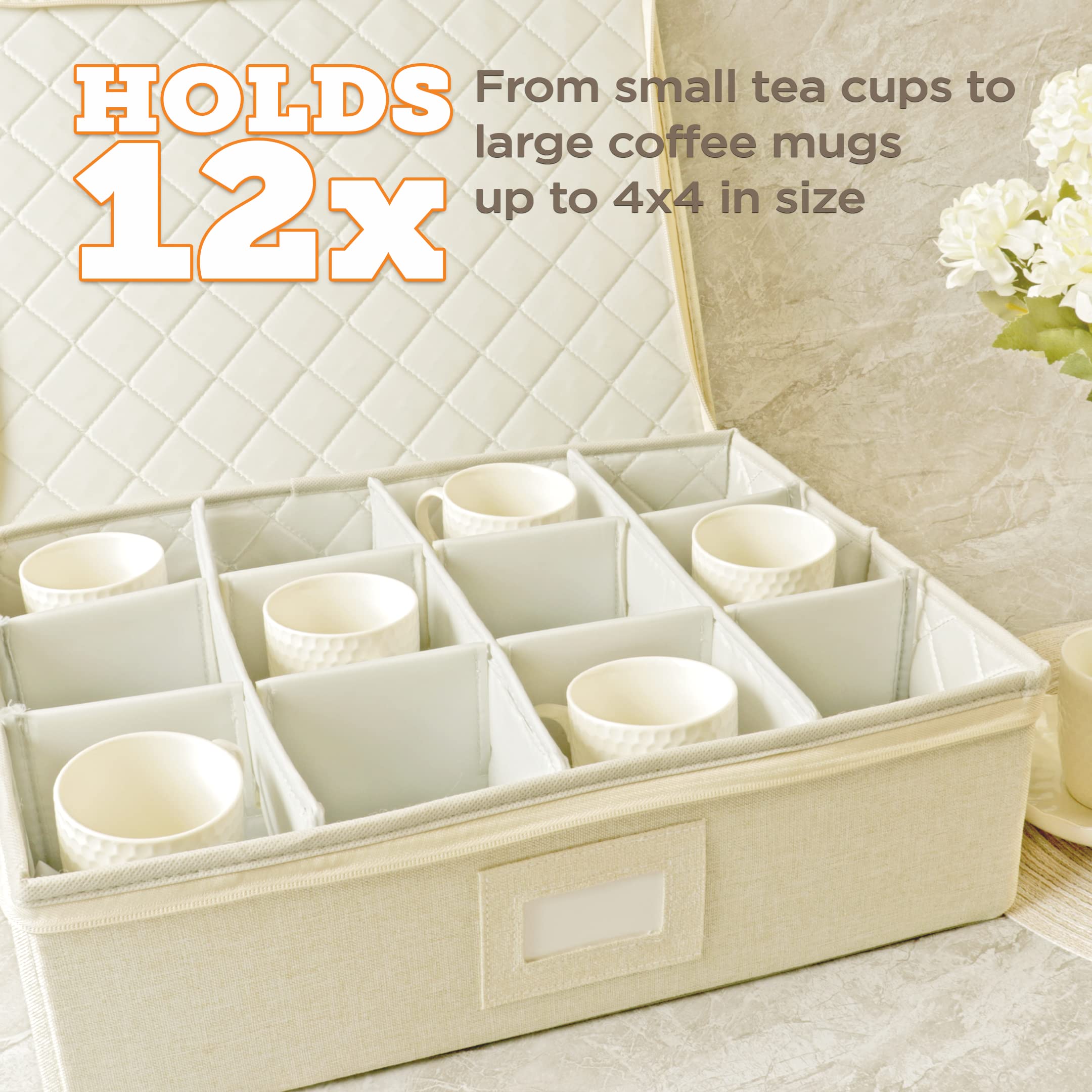 storageLAB Wine Glass Storage Containers, Hard Shell Organizer for Stemware and Glassware Sets, Stackable Wine Glass Storage Box with Dividers for Kitchen and Moving Supplies - 1 Pack, Cream