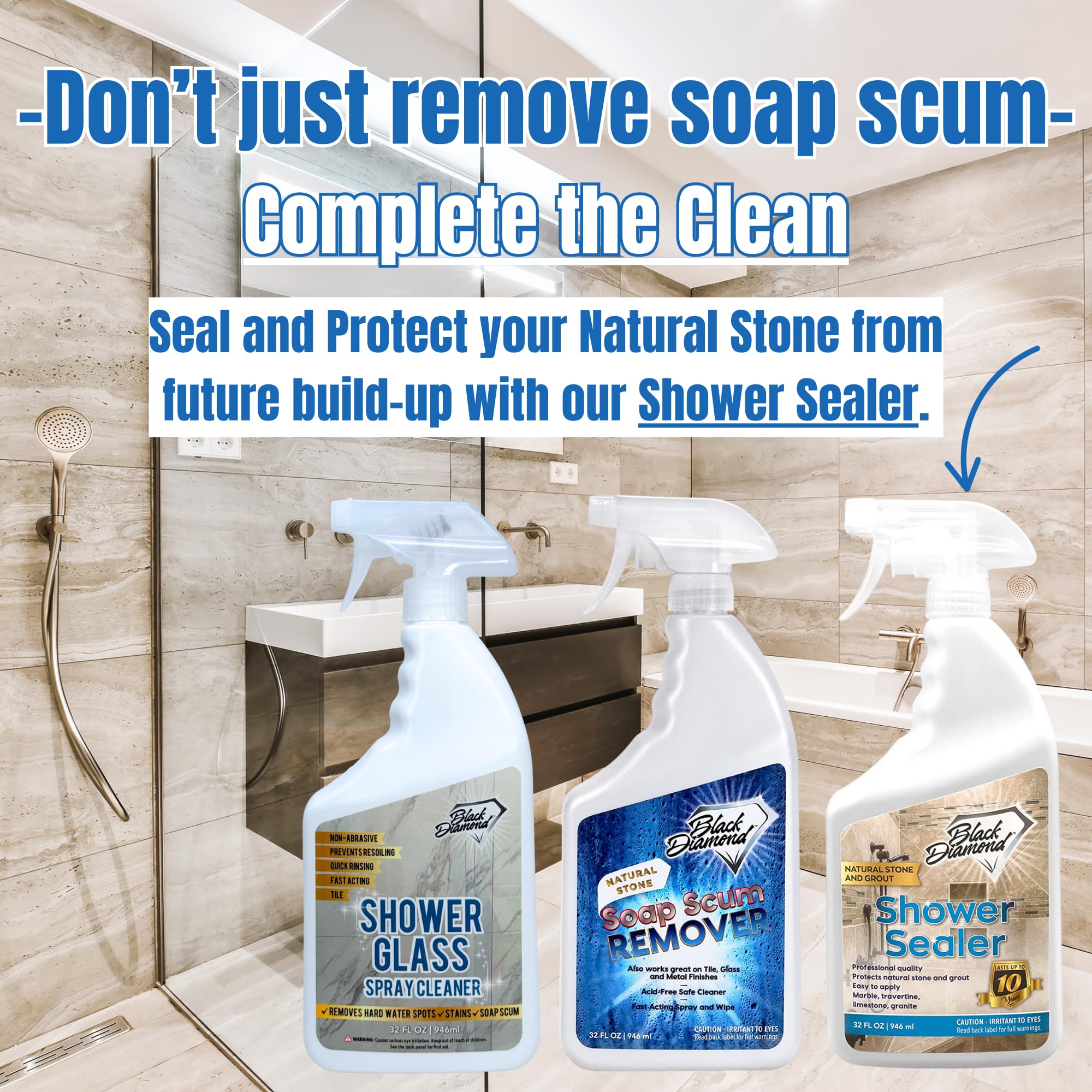 Natural Stone and Grout Penetrating Shower Sealer. Marble, Granite Travertine, Limestone. Protects Making Them Easy to Clean. Works Also on Grout in Tile, Ceramic, and Porcelain. 1-Quart