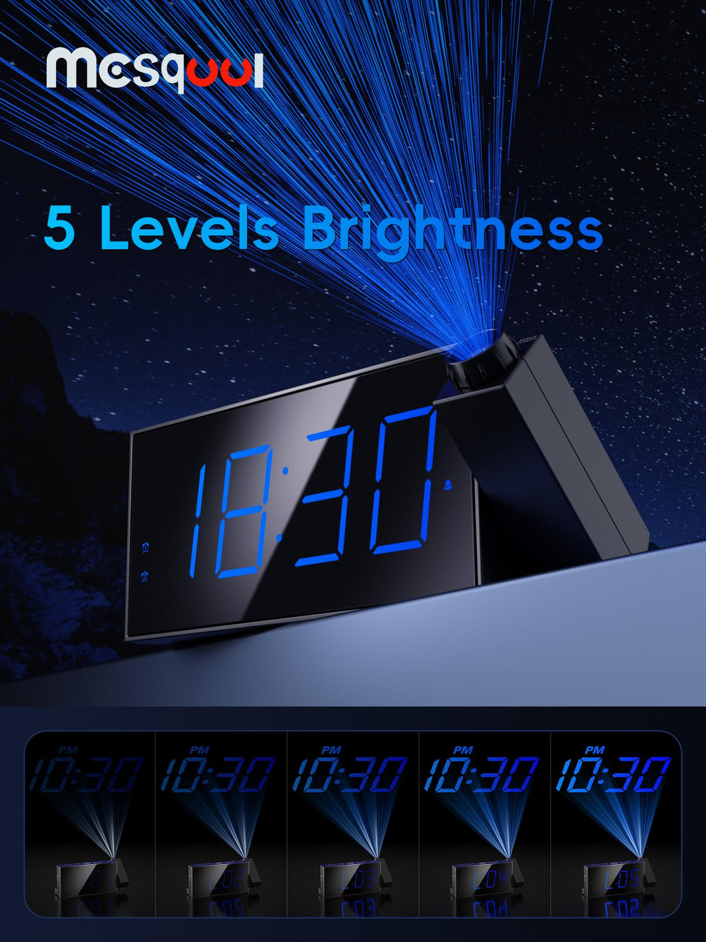 Digital Projection Alarm Clocks for Bedrooms - Large LED Display, 180° Rotatable Projector, 5-Level Dimmer,USB Charger,Battery Backup,Loud Dual Alarms for Kids Elderly,Heavy Sleepers,Snooze,12/24H,DST
