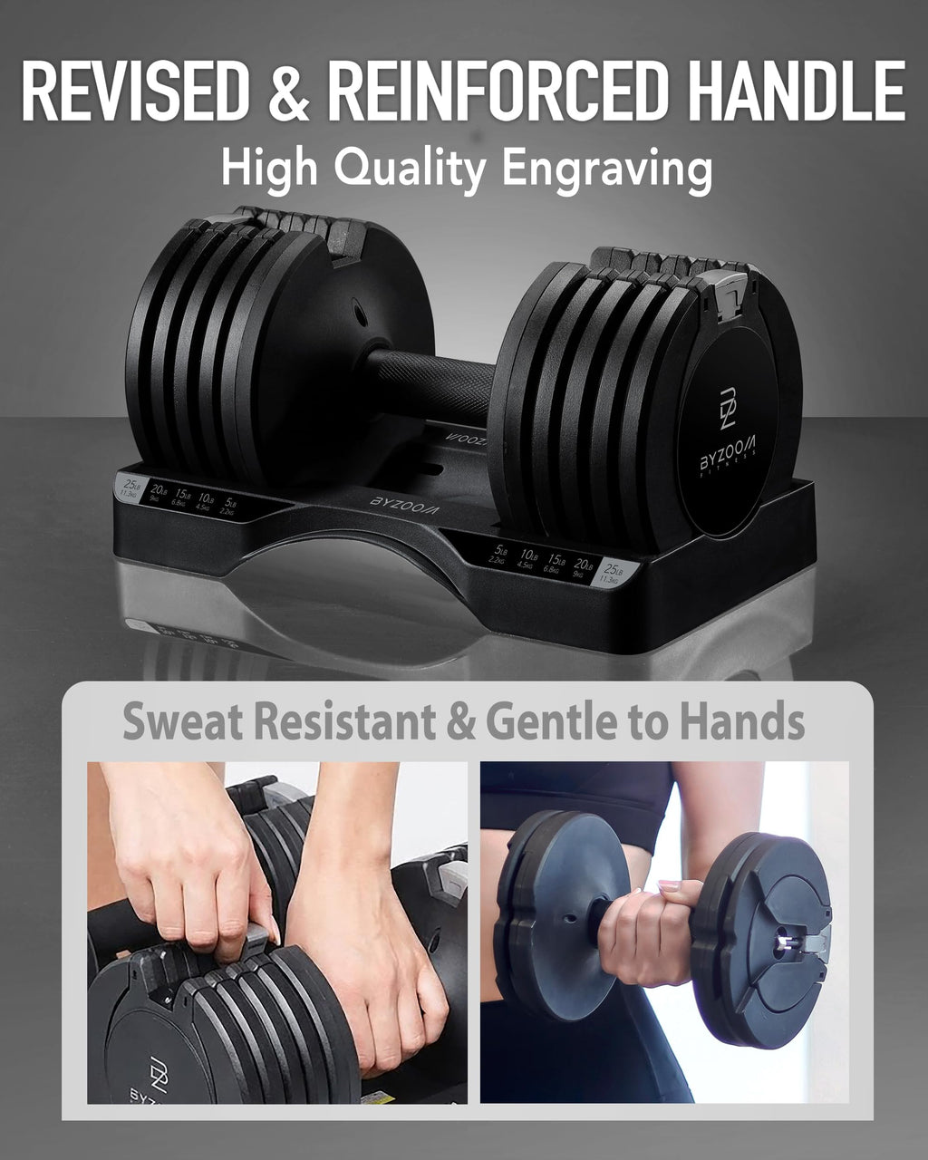 BYZOOM FITNESS Pure Series Adjustable Dumbbell - 12.5/25/27.5/50/55/75lb - ONE UNIT OR PAIR(check QTY before purchase) - 5-in-1/ 10-in-1 / 15-in-1 / 21-in-1 Flexible Hand Weights for Home Apartment Garage Gym, Strength Training & Fitness Workouts, White O