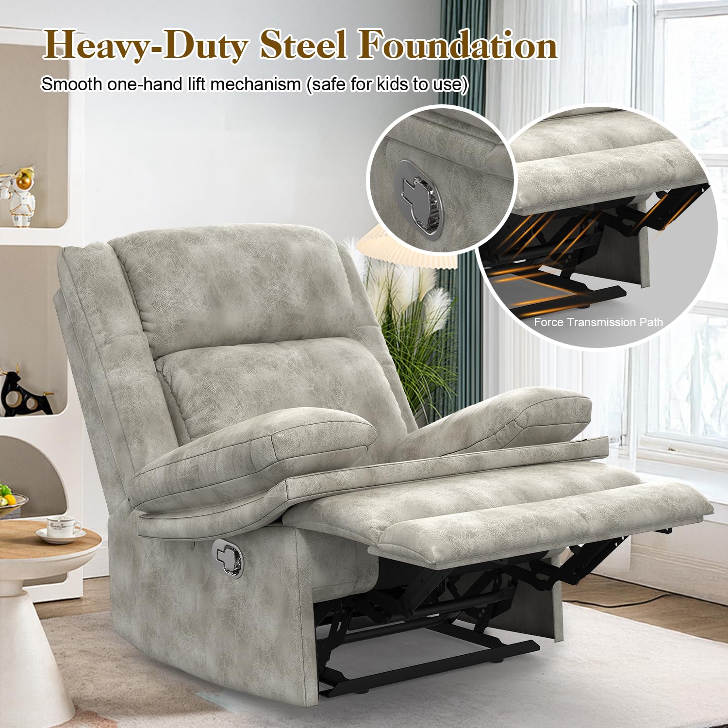 Recliner Chairs for Adults, FSC Certified Massage Reclining Chair with Heated Modern, Ergonomic Lounge Single Reclining Sofa Seat with Cup Holder & Pocket, Living Room Lounge Recliners Black