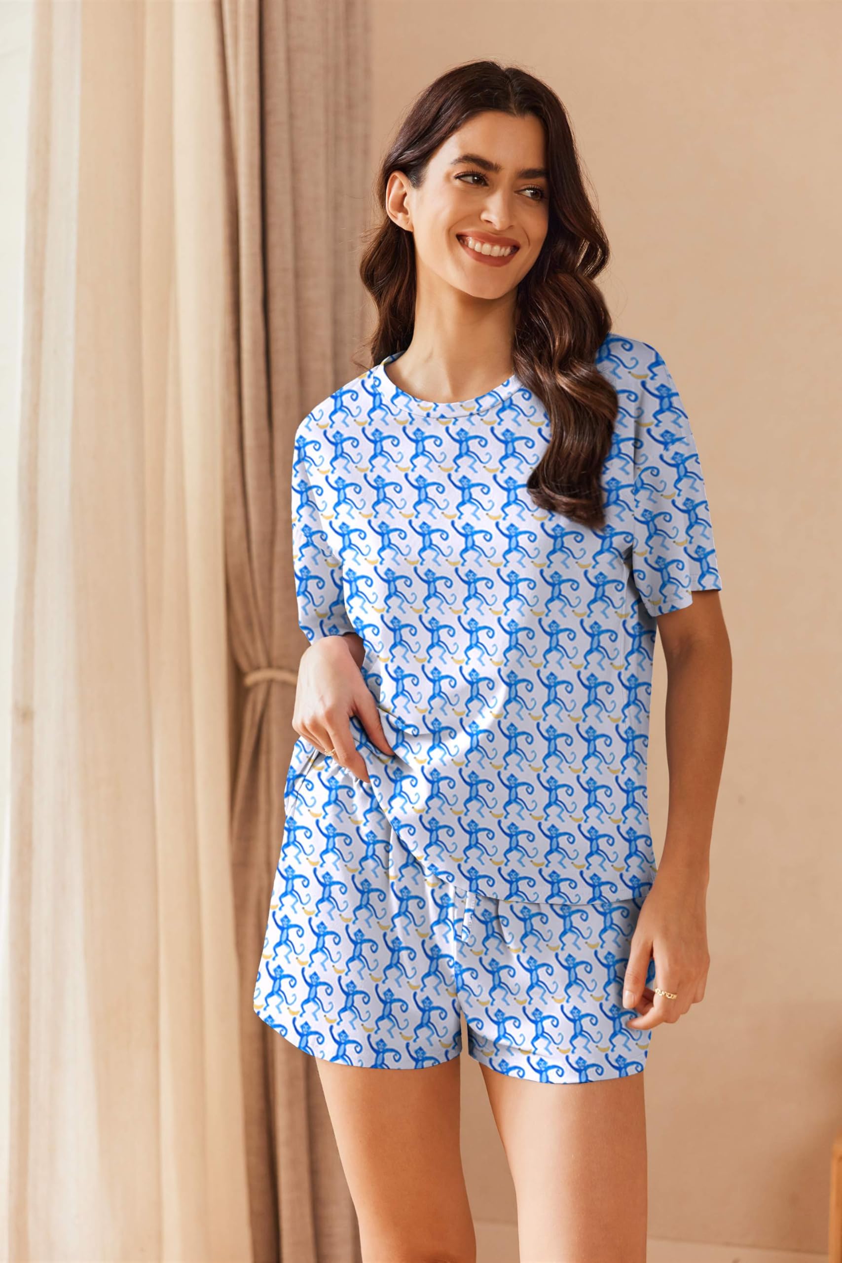 Ekouaer Cotton Pajamas Set for Womens Soft Short Sleeve Lounge Set Shorts Sleepwear Set 2 Piece Pjs Sets