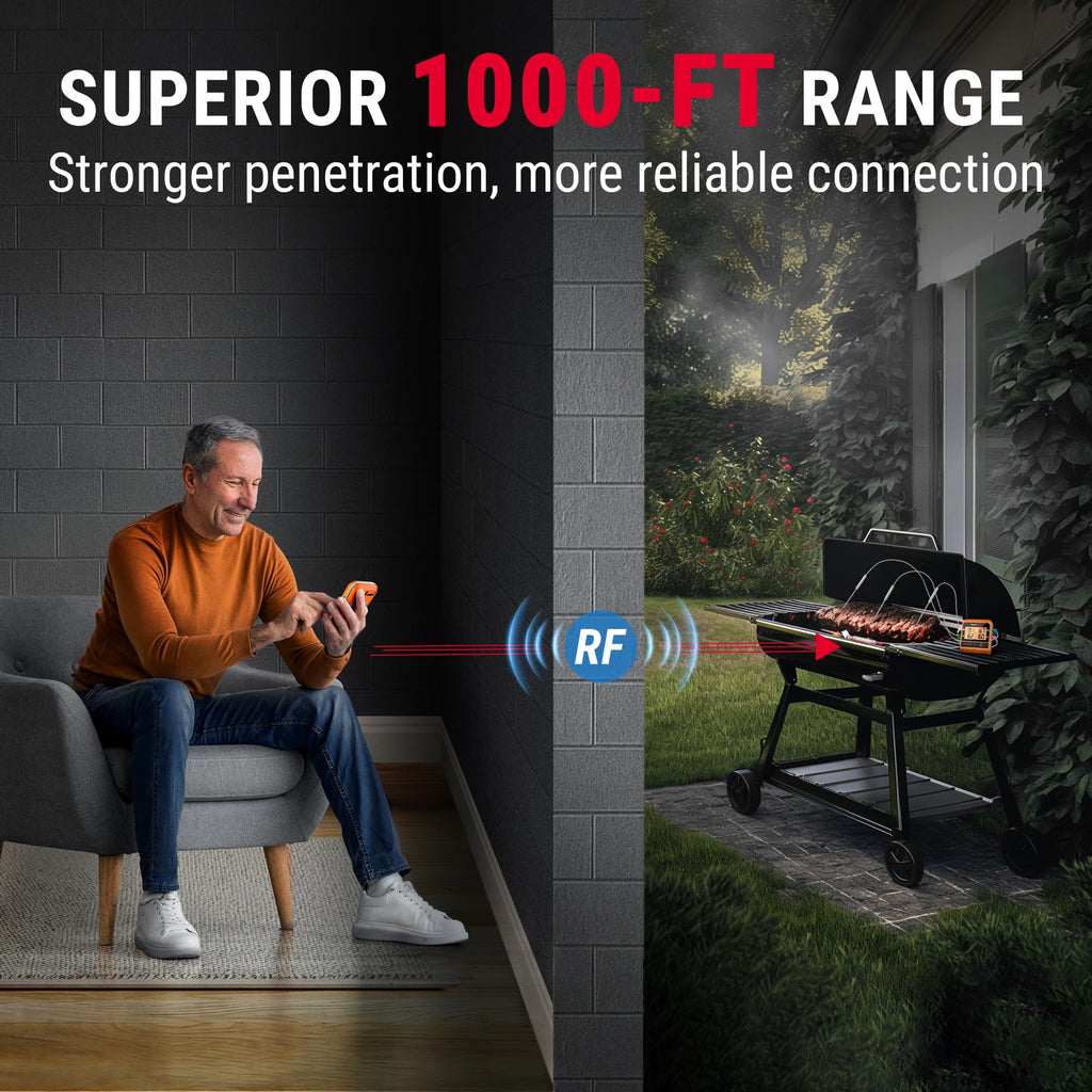 TempPro TP829 1000ft Wireless Meat Thermometer Digital for Grilling and Smoking, 4 Meat Probes Grill Thermometer for Outside Grill, Thermometer Cooking Gift for Dad Him Husband (Previously ThermoPro)