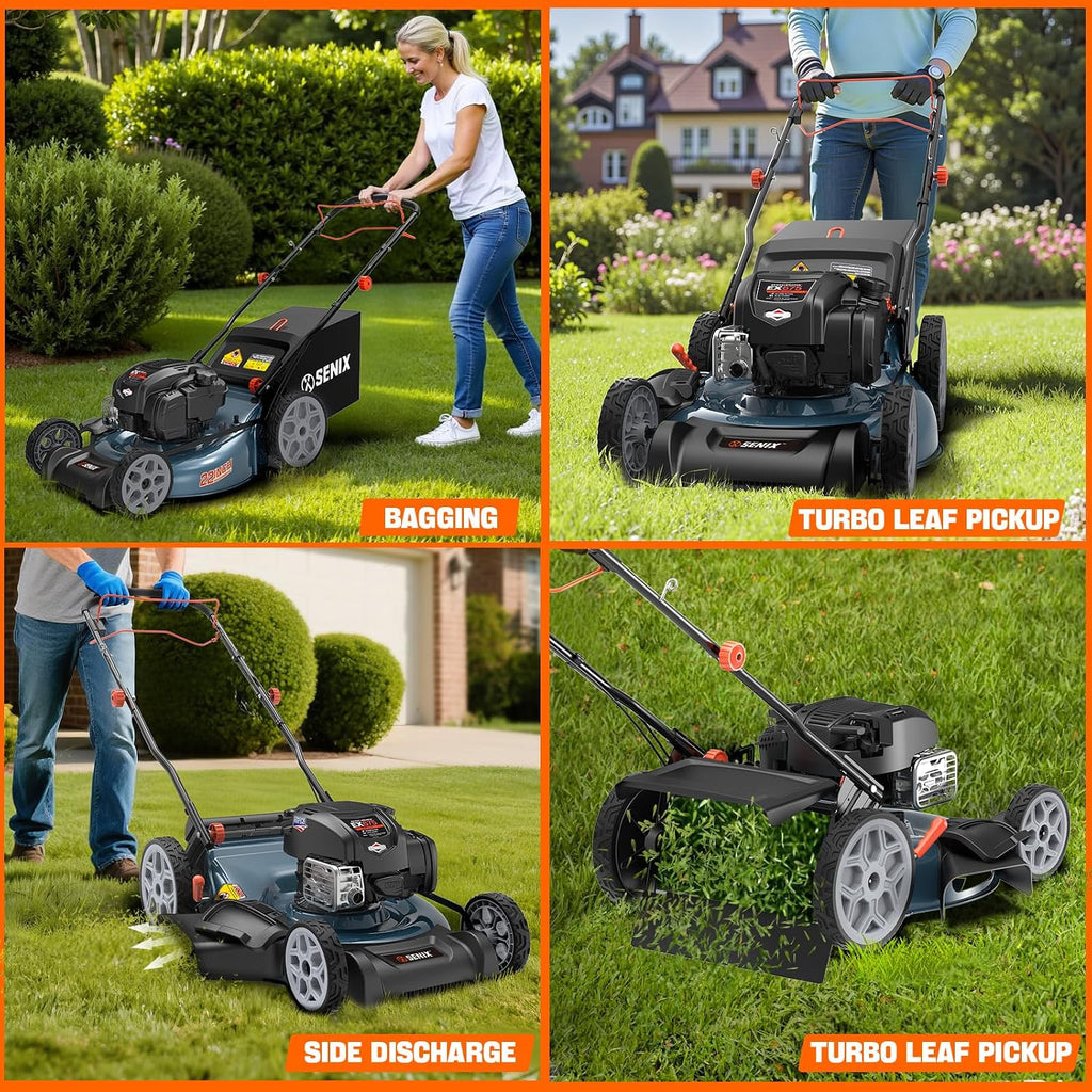 SENIX 22" Gas Lawn Mower, 163cc Self Propelled Gas Powered Lawnmower with B&S 4-Cycle Engine, 3-in-1 Walk-Behind Push Lawn Mowers, 6-Position Height Adjustment, cortadora de pasto, LSSG-H1