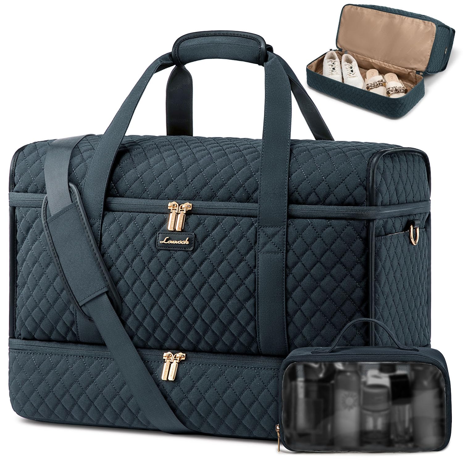 LOVEVOOK Travel Duffle Bag - Weekender & Overnight Bag with Toiletry & Wet Pocket, Carry-On Size, 3pc Set