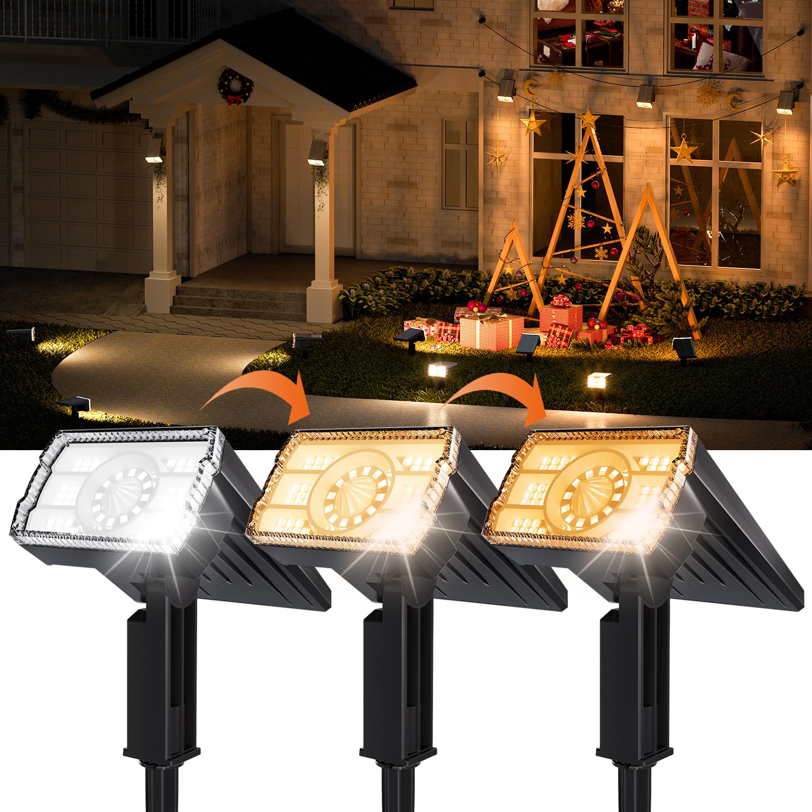 1 Pack Solar Spotlights Outdoor Waterproof IP67,Adjustable Wall&Ground Solar Lights Powered with 3 Colors, 3 Modes, Dusk to Dawn for Pathway/Garden/Yard/Patio/Driveway/Landscape Lighting Outside Décor