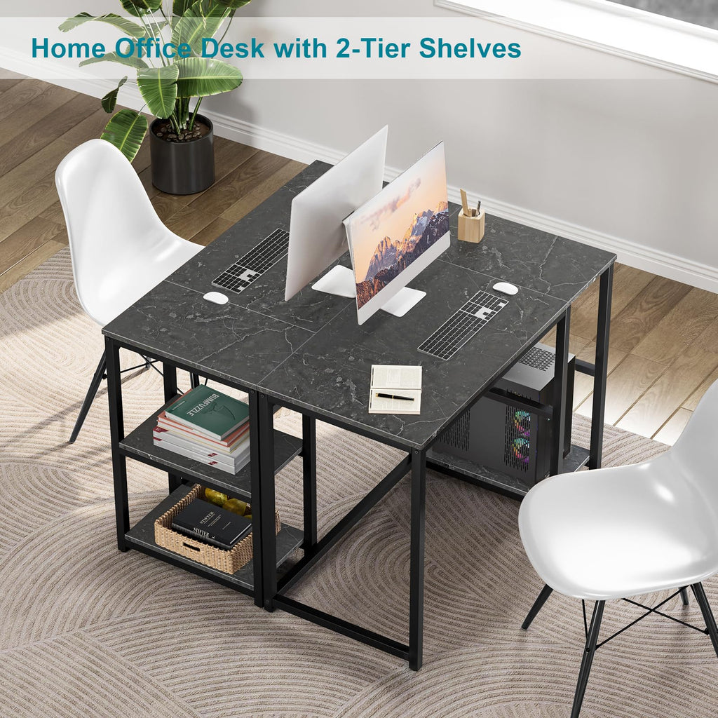 SINPAID 40 Inch Small Gaming Desk with Shelves for Small Spaces, Easy Assembly Study Desk, Sturdy Writing Desk for Bedroom & Home Office, Black