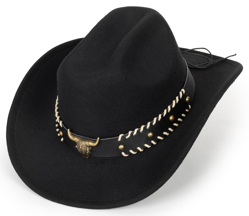 Eohak Womens Western Cowboy Hats Studded Pinched Western Cowgirl Hats Wide Brim Fedoras Hat with Belt Buckle (Size:Medium)