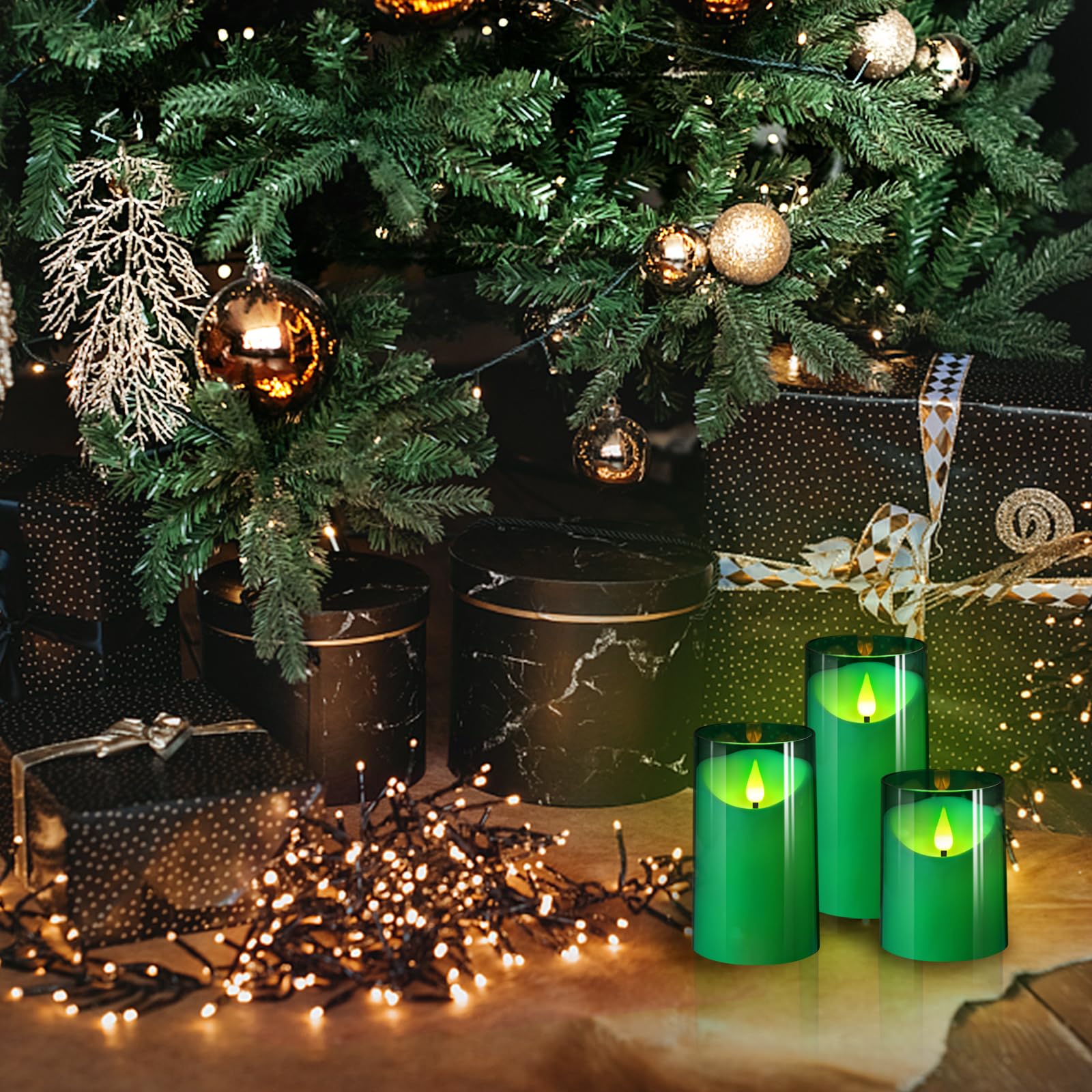 NURADA Flameless Candles with Remote Timer: 3D Wick Battery Operated Led Pillar Acrylic Fake Candle Set for Home Decoration Romantic Ambiance - Gold 2 Pack