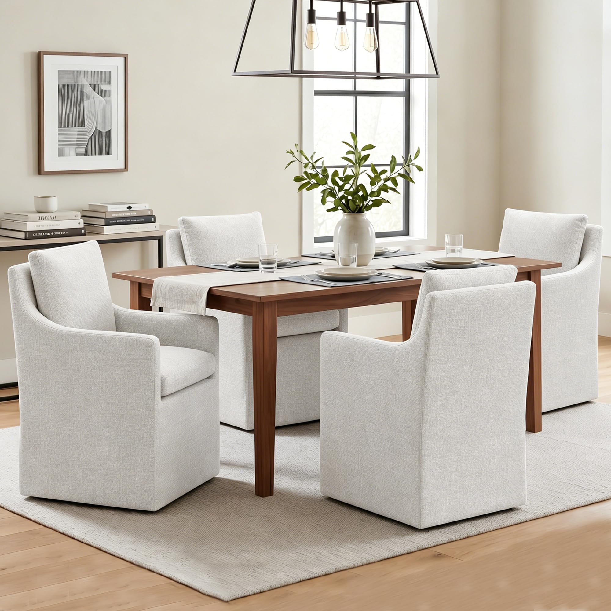 DUHOME Upholstered Dining Chair,Linen Accent Chair for Living Room,Single Sofa with 4 Casters,Upholstered Armchair for Bedroom Reading Waiting Kitchen Dining Room