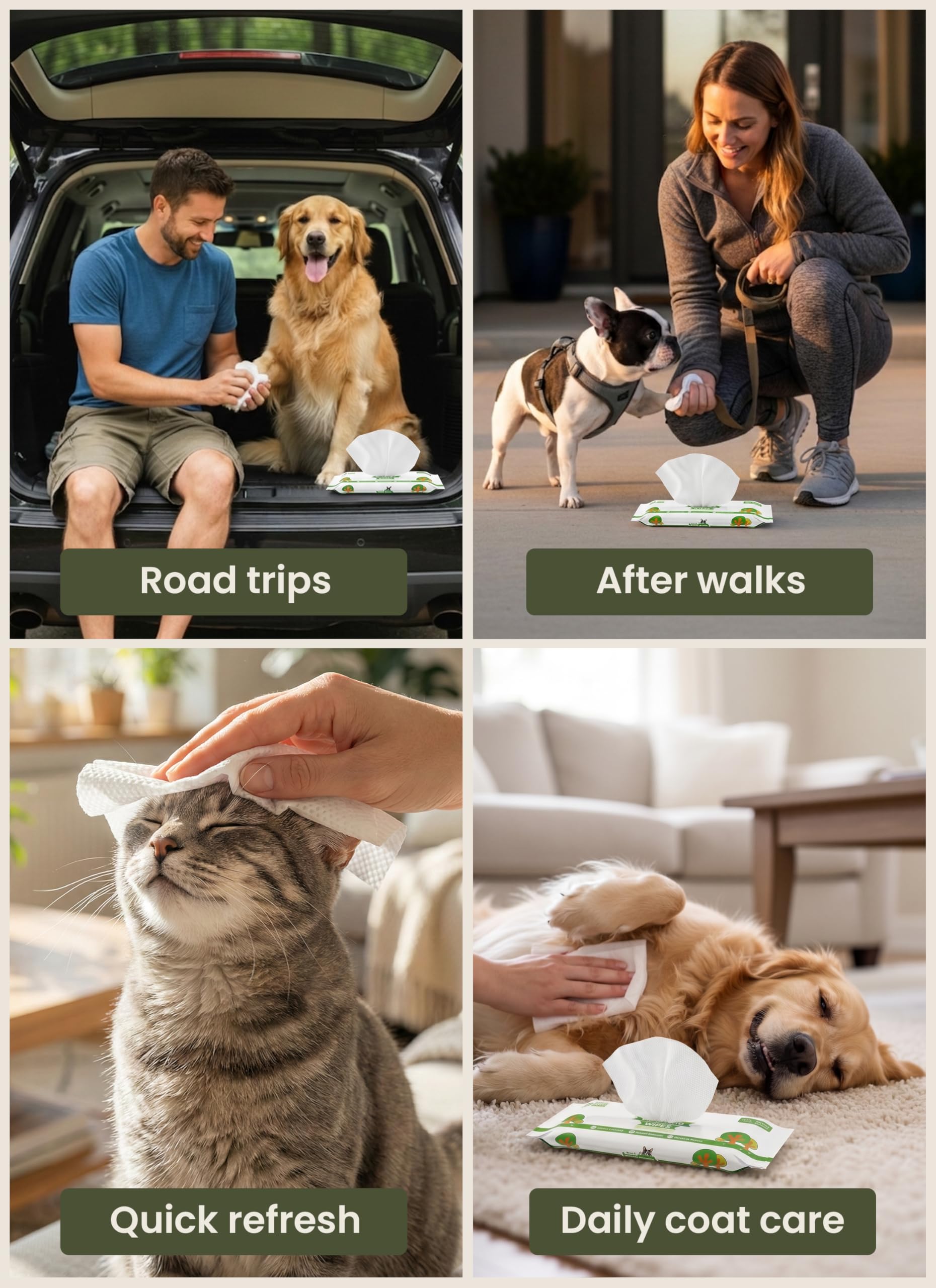 Pogi’s Dog Grooming Wipes – Hypoallergenic Pet Wipes for Paws, Body & Butt – Cleaning & Hydrating, Green Tea Scent, 100 Count