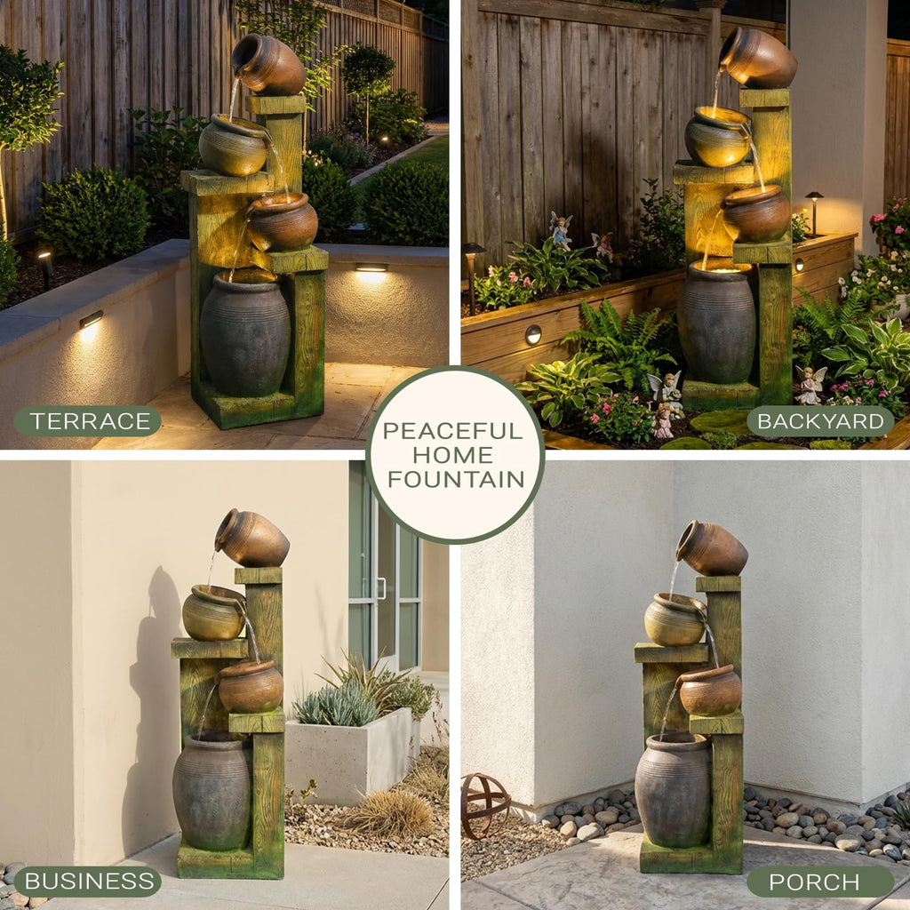Bumilgar 2-Tier Bowl Water Fountain with LED Lights, 27.95" Tall Freestanding Outdoor & Indoor Garden Waterfall Fountain for Yard, Patio, Backyard, Floor Standing Home Decor