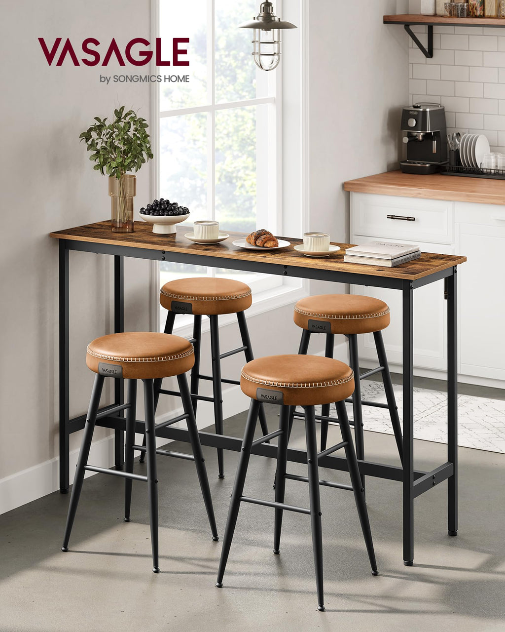 VASAGLE Bar Table, Kitchen Dining Table, High Top Pub Table, Bar Height Cocktail Table for Living Room Party, Sturdy Metal, 15.7 x 39.4 x 35.4 Inches for Narrow Spaces, Ebony Black and Ink Black
