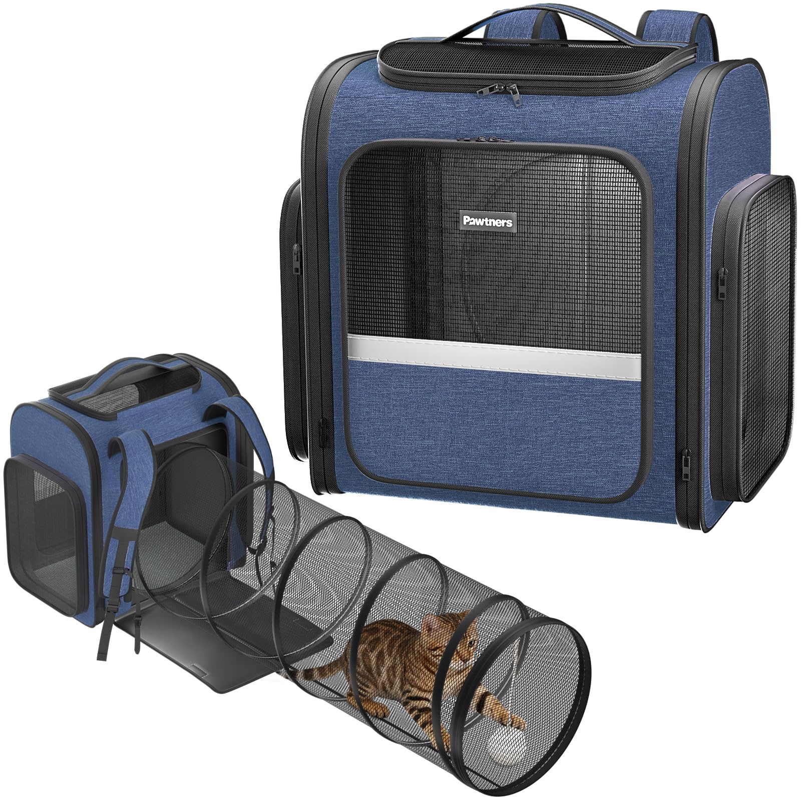 Cat Carrier Backpack with Detachable Play Tunnel, 2 in 1 Cat Tunnel Backpack Suitable for Carrying & Playing, Expandable Pet Carrier for Small Medium Kitten Puppy, Suitable for Travel Hiking Camping