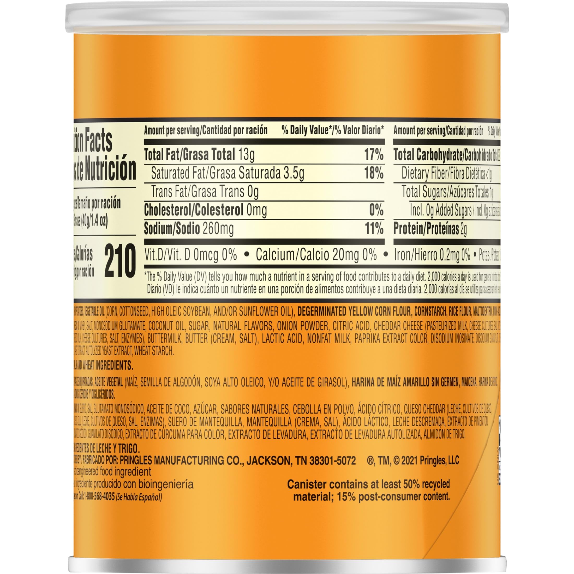 Pringles, Crisps, Lunch Snacks, Office and Kids Snacks, Grab N' Go, Cheddar Cheese (12 Cans)