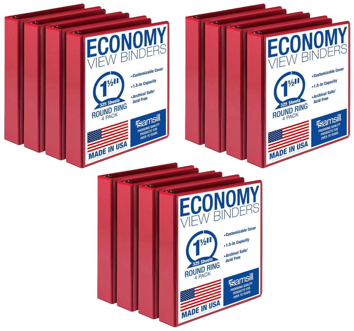 Samsill 1 Inch 3 Ring Binders, Economy Round Ring, Clear View Cover, 200 Sheet Capacity - for School, Home, Office - Blue, 4 Pack