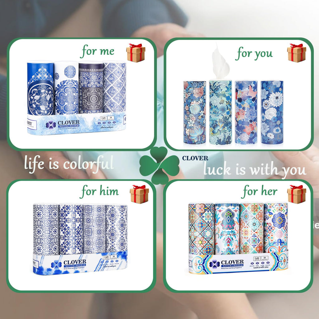 Car Round Canned Tissue Box Cup Holder Facial Tissues,Cylinder Tube Face Towel,4 Canister 3-Ply Car Napkins for Travel Tissue Bulk Fit Home,Office,School by CLOVER
