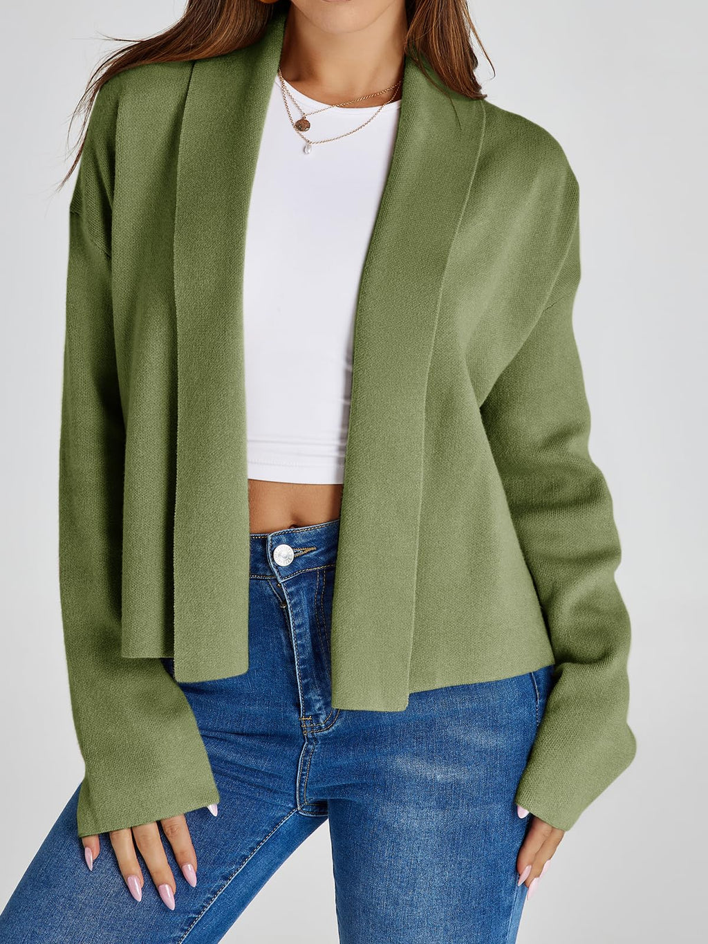 Saodimallsu Womens Cropped Cardigan Open Front Shawl 2026 Fall Trendy Long Sleeve Sweater Jacket