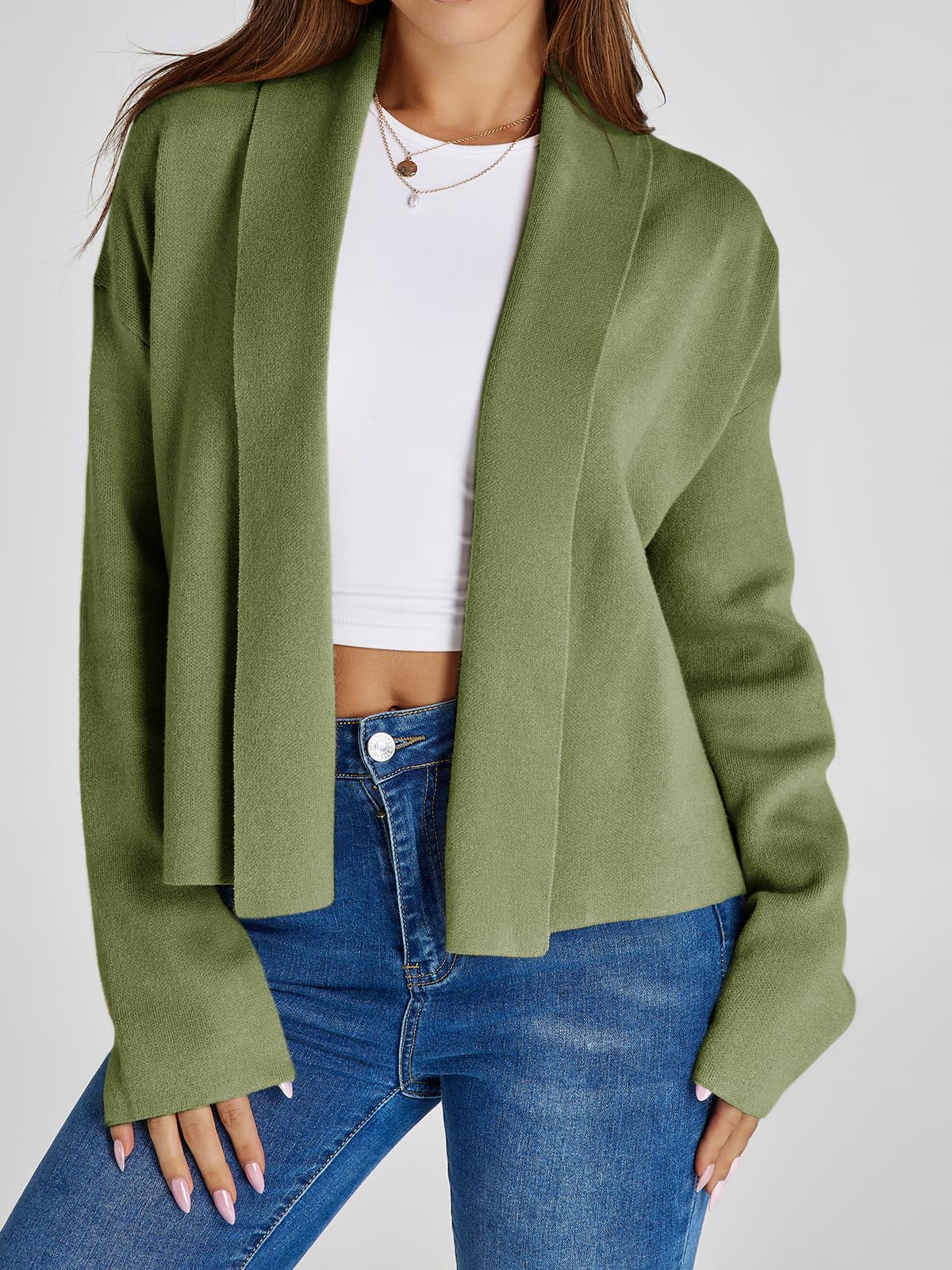 Saodimallsu Womens Cropped Cardigan Open Front Shawl 2026 Fall Trendy Long Sleeve Sweater Jacket