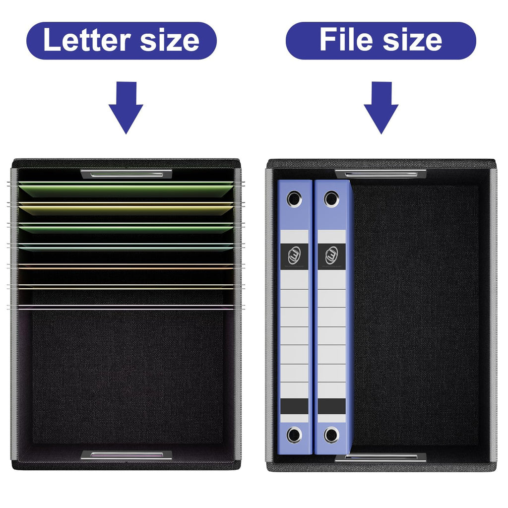 File Organizer Box with Lid, Collapsible Faux Leather Hanging File Folder Box Organizer with Plastic Slides, Decorative Home/Office Filing System Boxes for File and Folders Storage