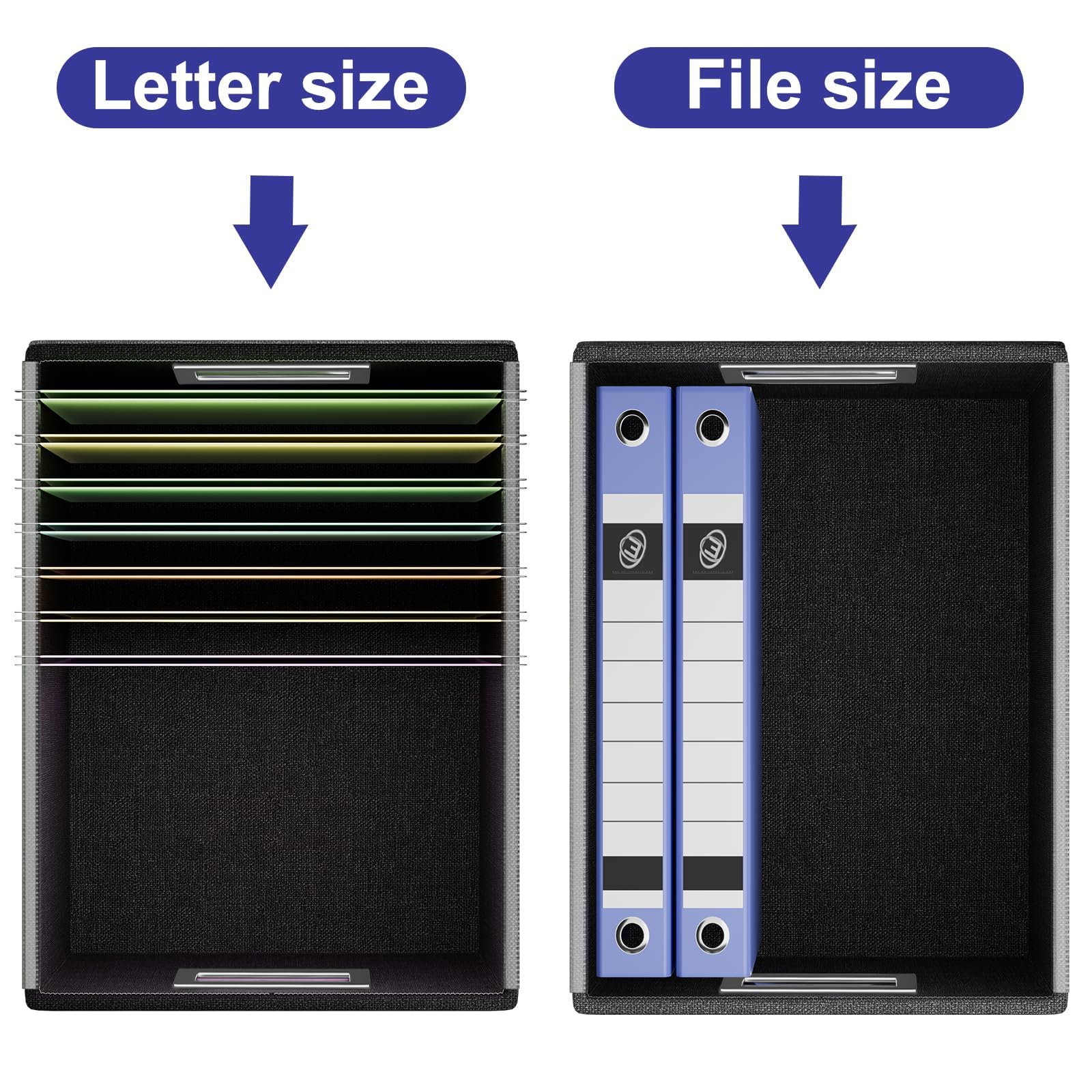 File Organizer Box with Lid, Collapsible Faux Leather Hanging File Folder Box Organizer with Plastic Slides, Decorative Home/Office Filing System Boxes for File and Folders Storage