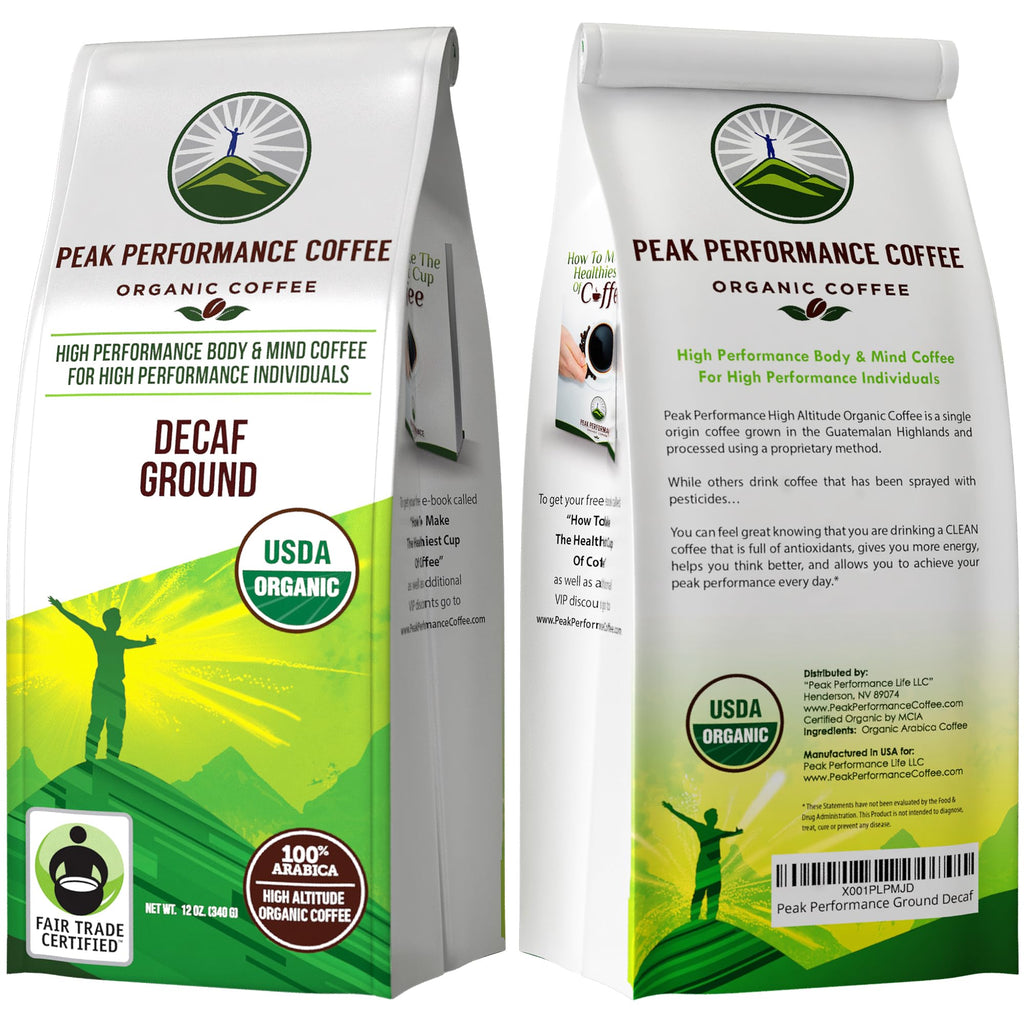 Peak Performance High Altitude Organic Coffee - Fair Trade, Low Acid, Non GMO, and Beans Full of Antioxidants - Medium Roast Smooth Tasting USDA Certified Organic Ground Coffee Bag 12 oz