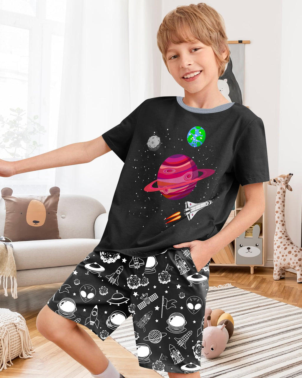 Fiodrimy Boys Pajamas Big Boys Summer PJs Set 2 Piece Kid Short Sleeve Sleepwear Nightwear Size 8-14