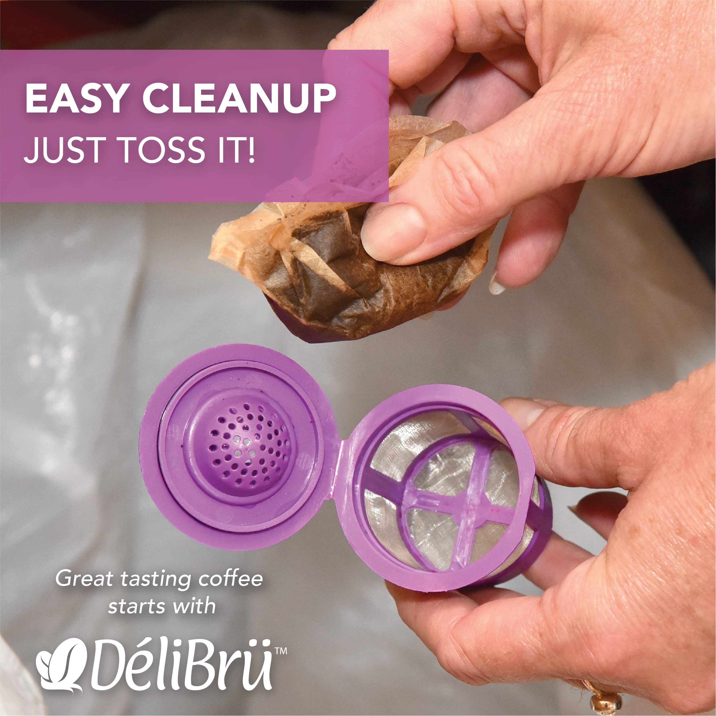 Delibru K Cup Disposable Paper Filters 100 Pack Fits With All Reusable Coffee Pods - Compostable and Disposable Coffee Filters for Keurig Single Cup