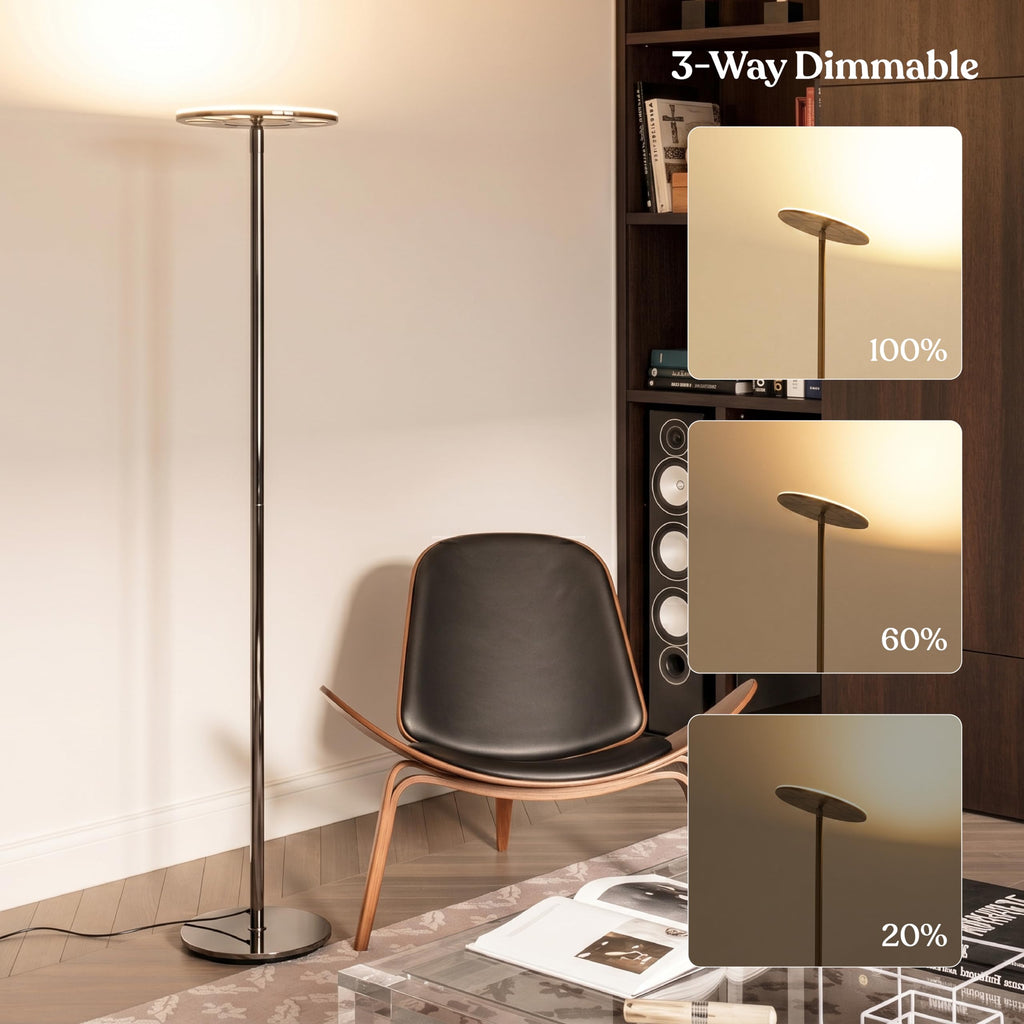 Brightech Sky LED Floor lamp, Torchiere Super Bright Floor Lamp for Living Room Decor & Office - Dimmable, Tall Standing Lamp with Warm Light for Bedroom & Reading - Bronze